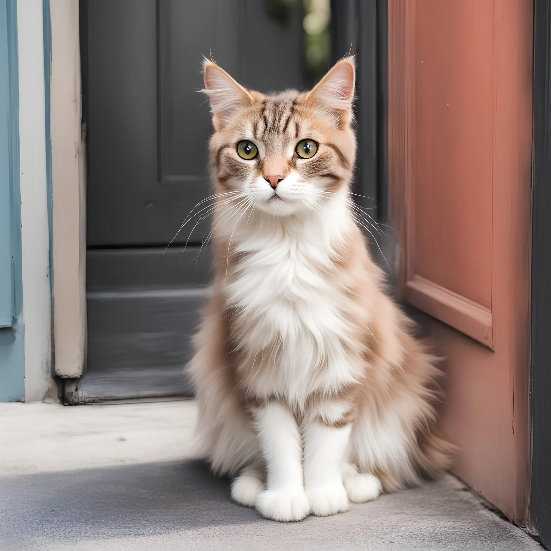 A beautiful cat sits on the front door step