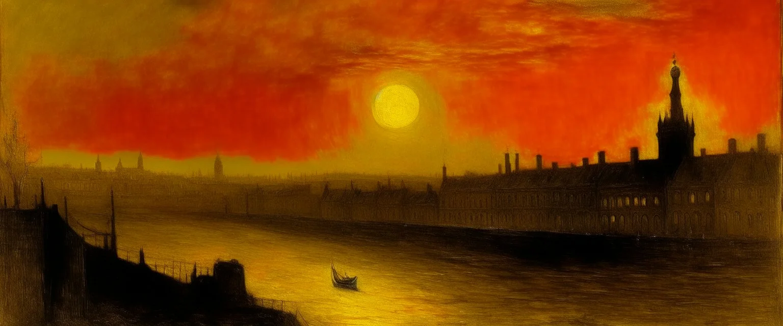 A yellow electric city painted by Albert Pinkham Ryder