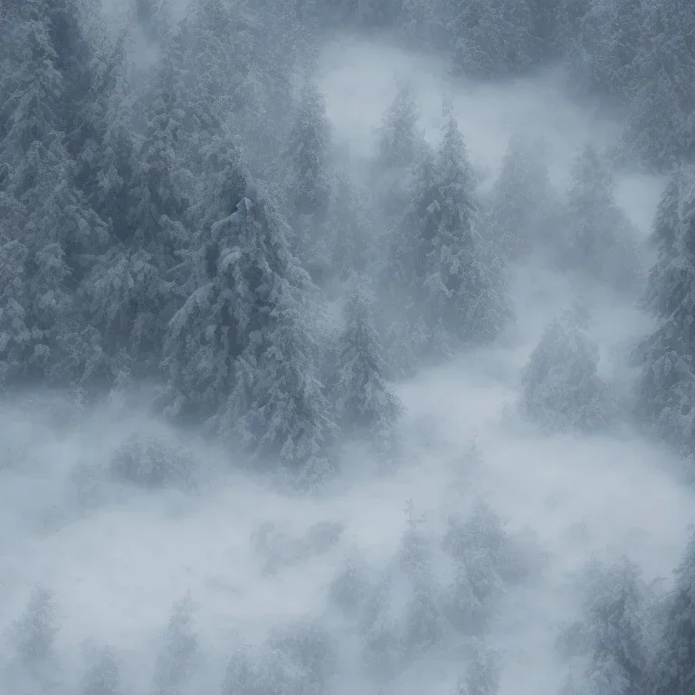 winter landscape, ice field, crystals, dreamlike, foggy, lost