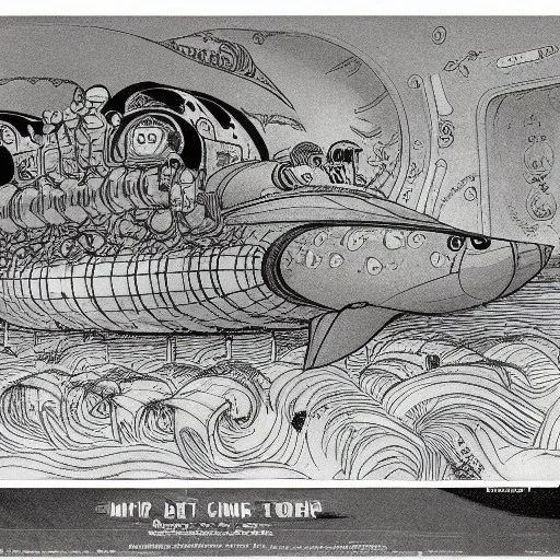 mix between the captain nemo submarine and the beatle yellow submarine by disney in a seabed imagined by winsor mccay