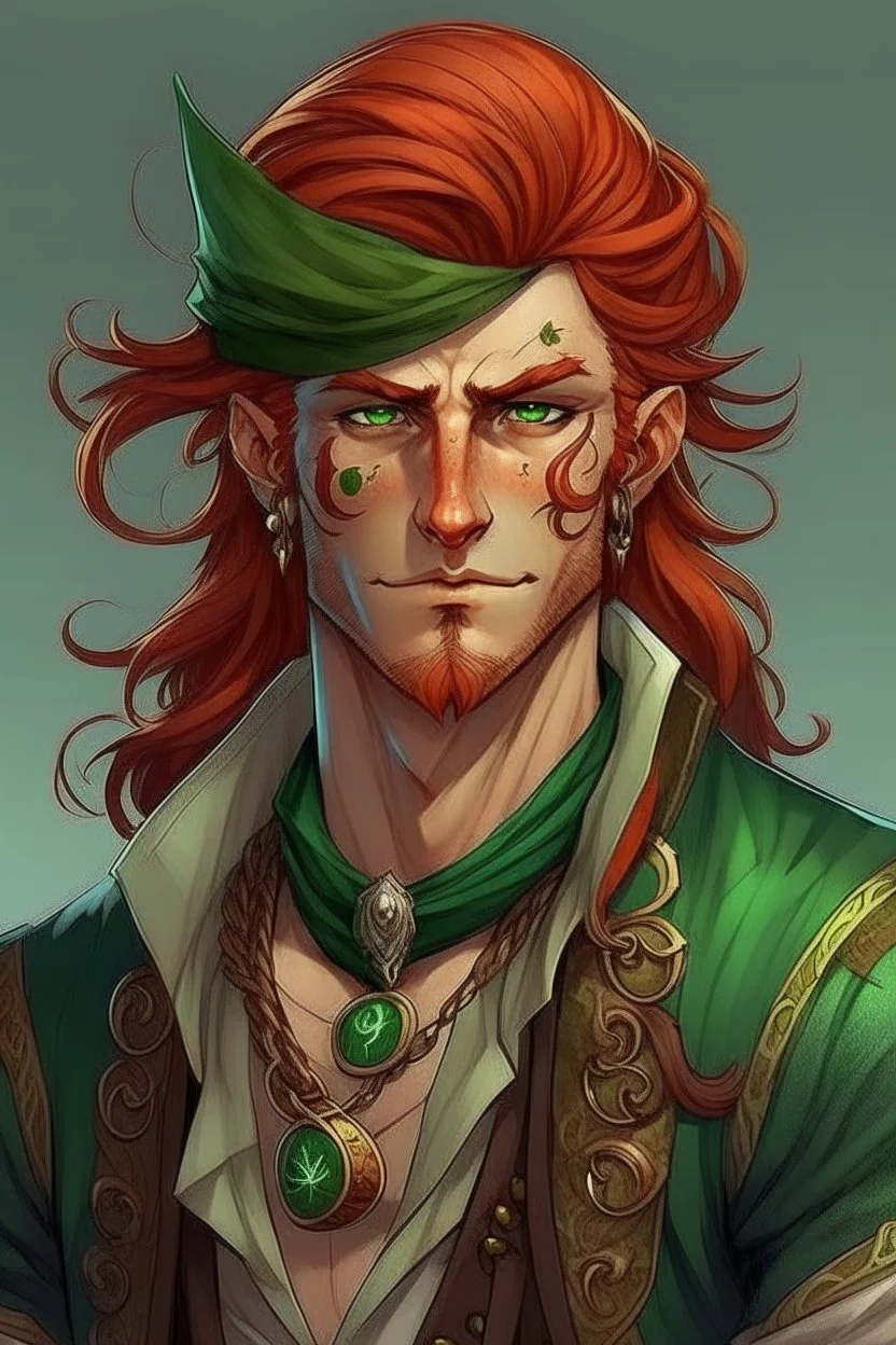 pirate nereid male with auburn and green hair