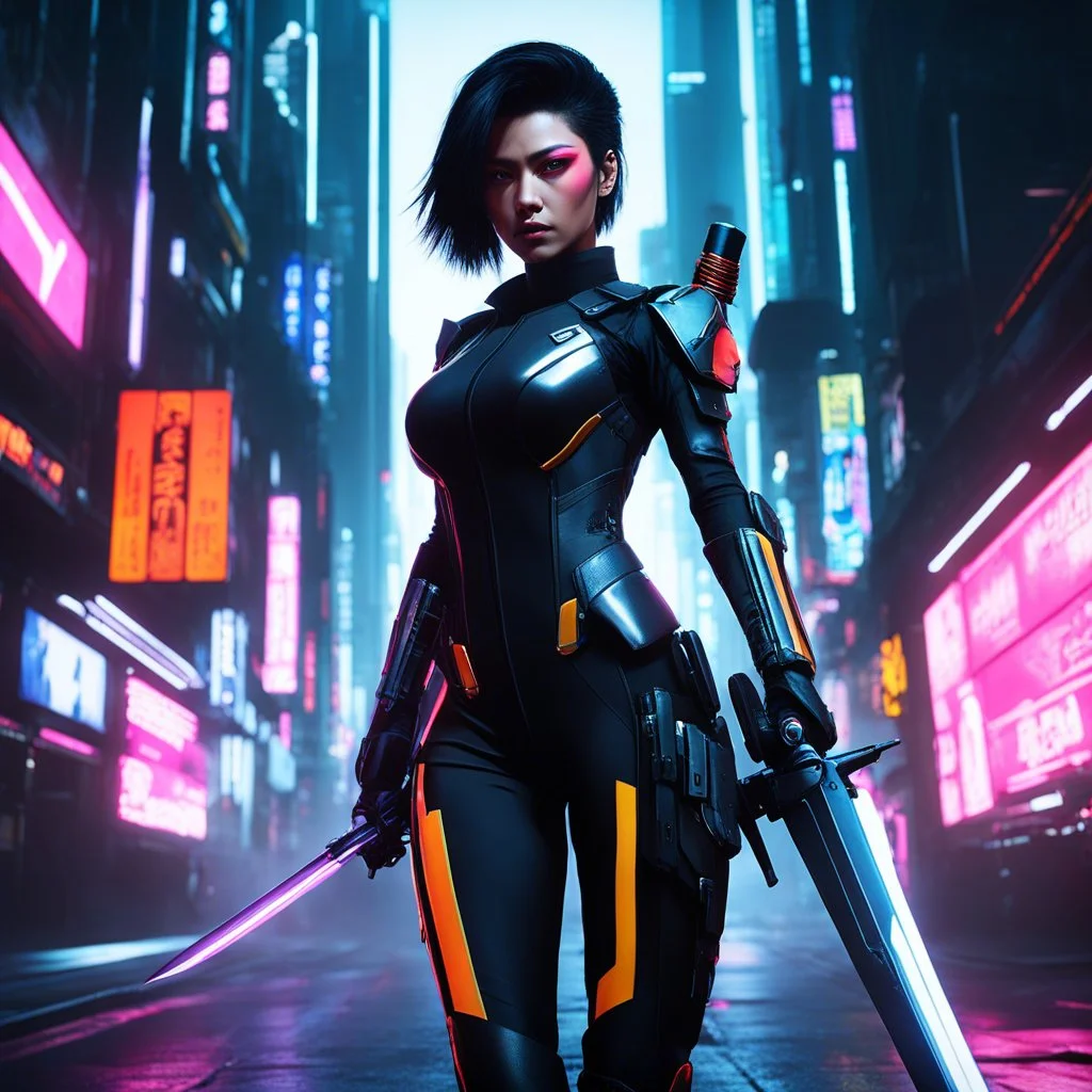 In the neon-drenched alleys of Neo-Tokyo, Shadowrunner Zero, a cybernetic assassin, stalks her target, a corrupt executive with chrome-plated bodyguards. With precision and stealth, she strikes, her mono-filament katana cutting through the first guard effortlessly. The scene unfolds in a futuristic dance of shadows and light, showcasing Shadowrunner Zero's deadly blend of technology and skill. As the fallen guard lies at her feet, Shadowrunner Zero embodies the essence of Neo-Tokyo - a world of