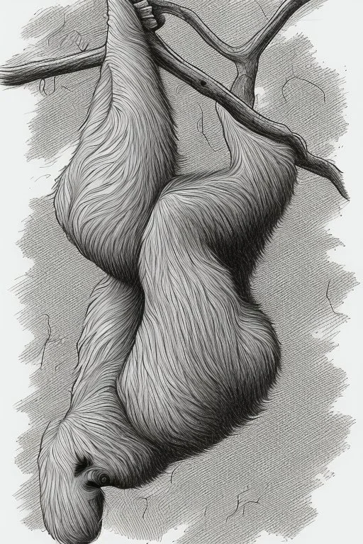 Simple drawing of Sloth hanging from tree