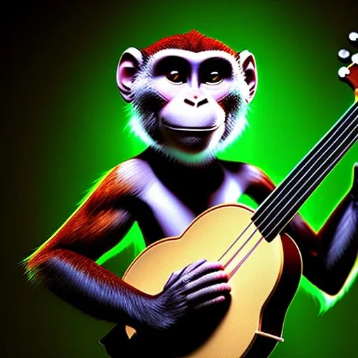 wiremesh rendering of a monkey playing a banjo with his eyes closed