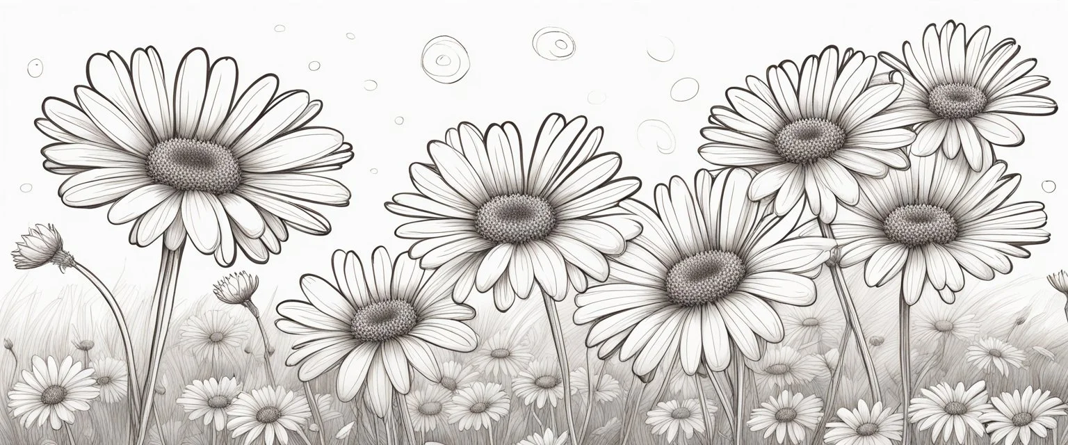 linework daisies, flowing in the wind, spring