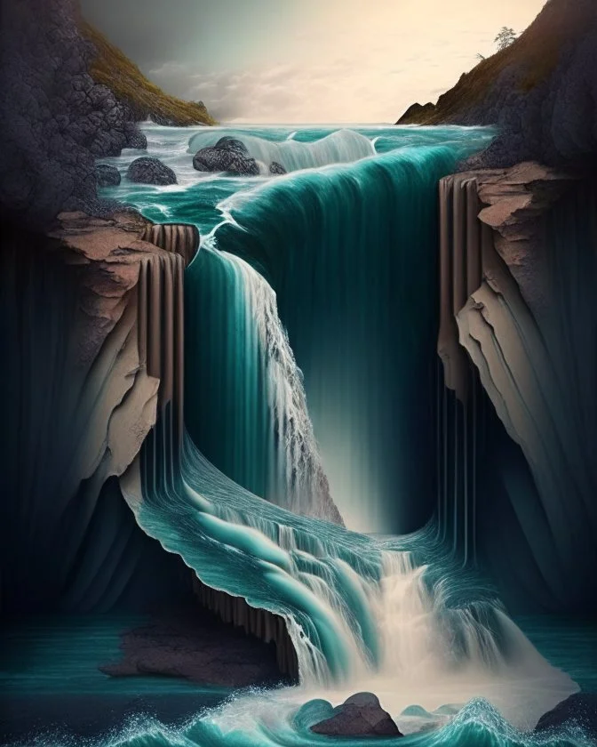 Design of a waterfall flowing into the sea