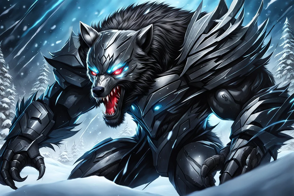 Symbiote Cyber volibear in 8k anime realistic drawing style, thunder, close picture, snow, apocalypse, intricate details, highly detailed, high details, detailed portrait, masterpiece,ultra detailed, ultra quality