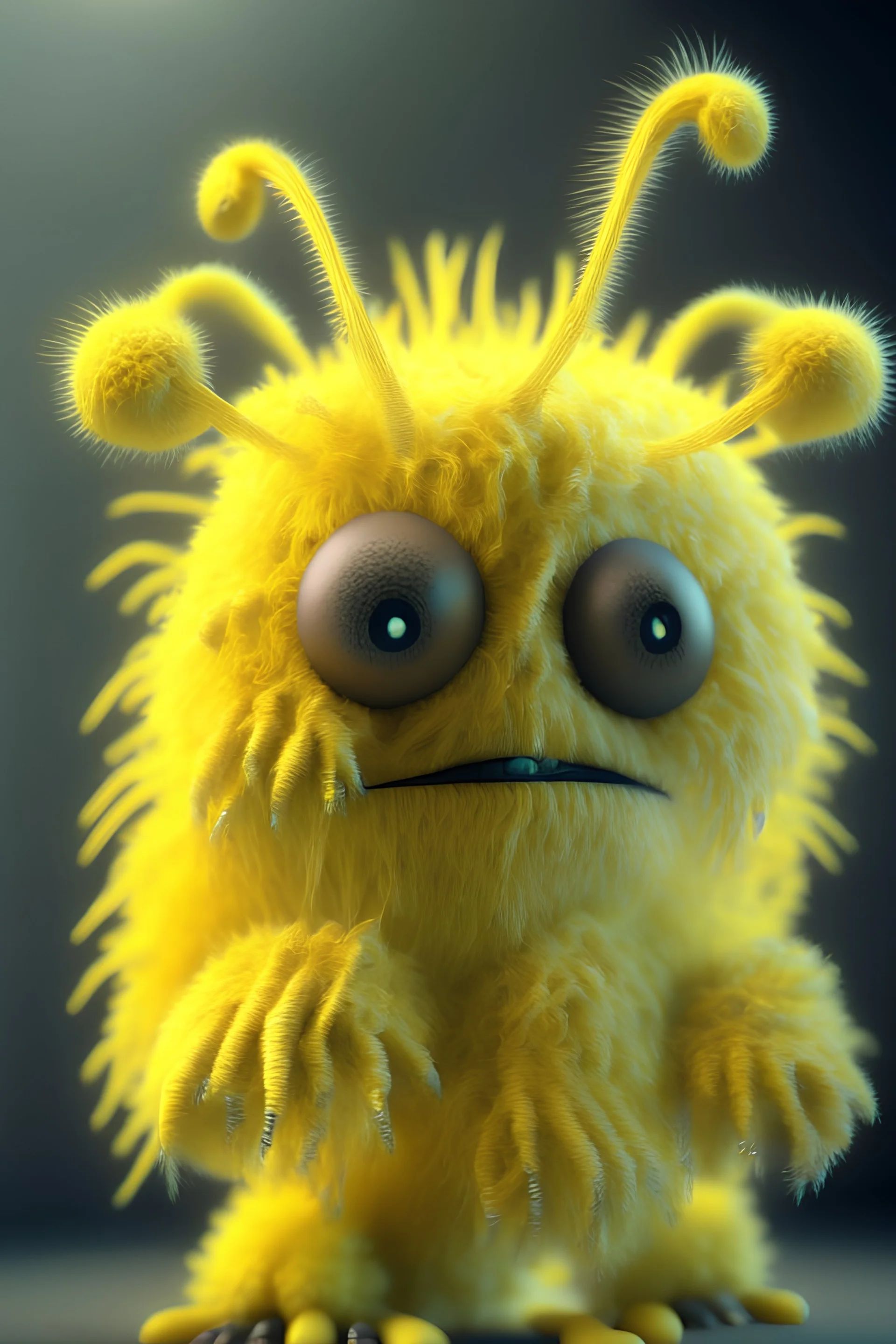 Horne yellow furry alien , incredibly detailed, ultra high resolution, 8k, complex 3d render, cinema 4d.