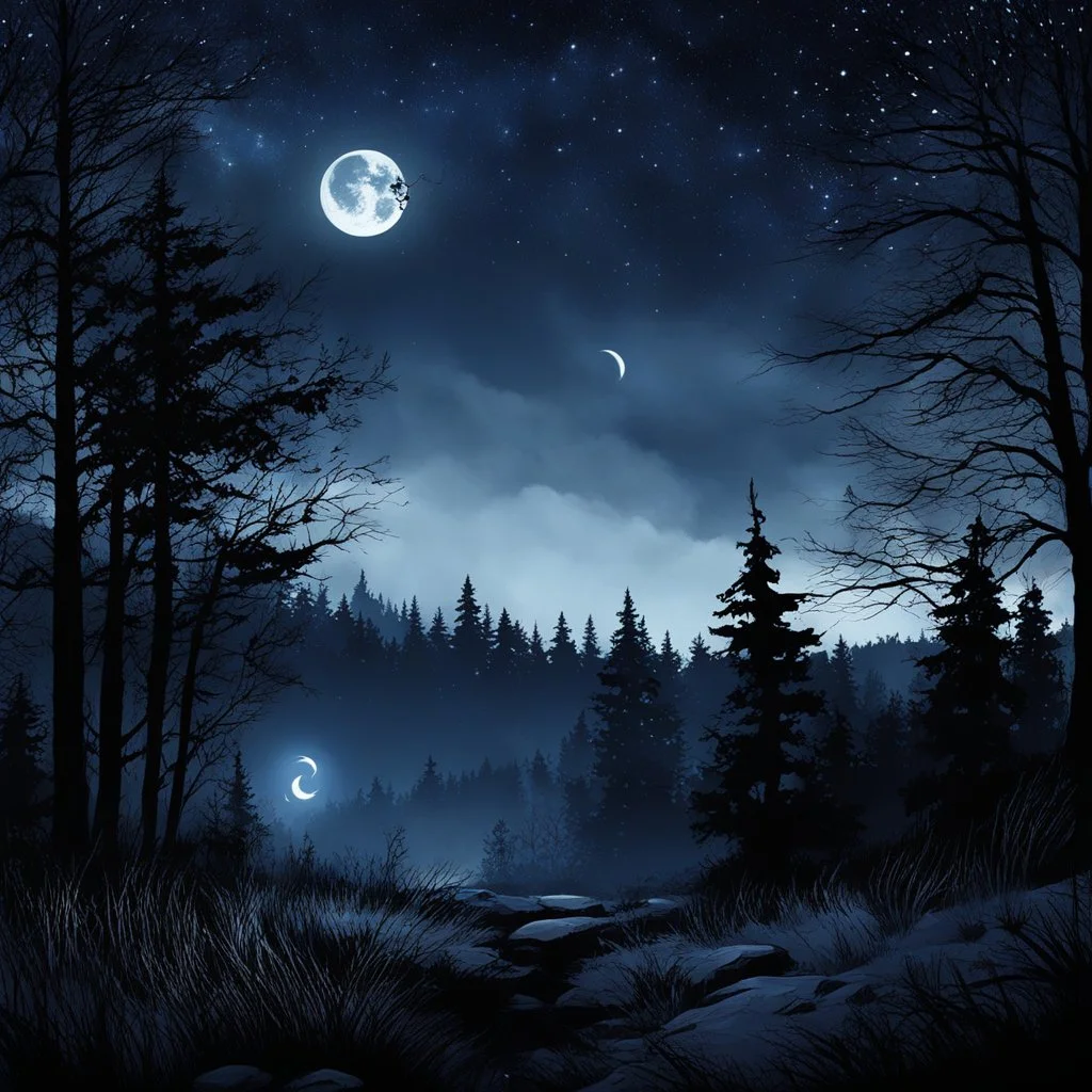 It was the blackest night There was no moon in sight You know the stars ain't shinin' Cause the sky's too tight I heard the scarey wind I seen some ugly trees There was a werewolf honkin' 'Long the side of me