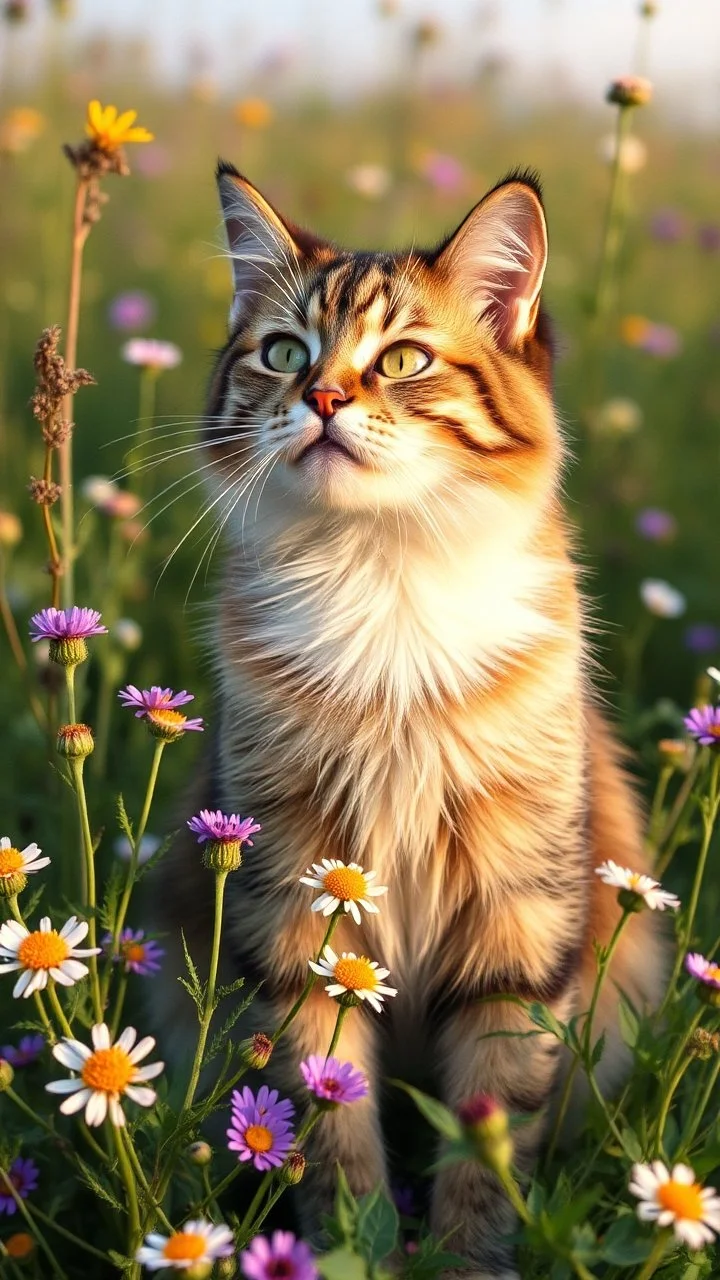 Love cat , add a small butterfly on a wild flowers to this picture