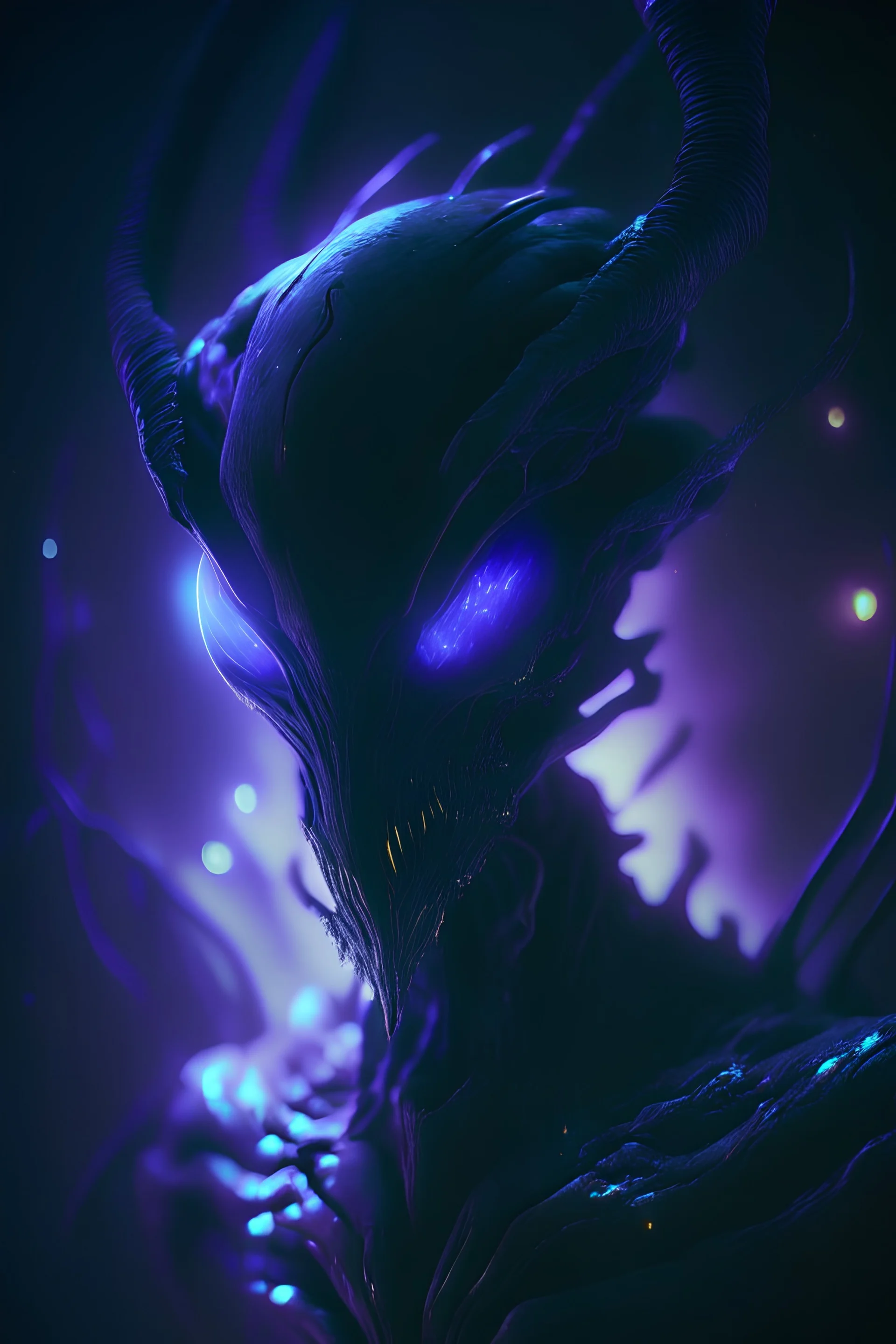 dark void alien, volumetric lighting, particales,highly detailed,cinamatic, deep colours,8k