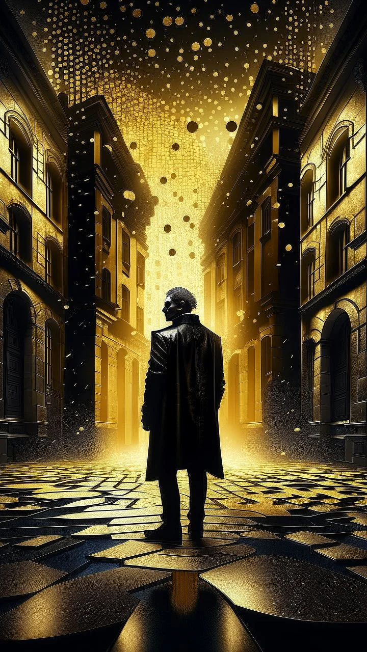 Old city ,minimalism,Abstract black and gold minimalism geometric surreal beautiful fashion portrait,splash art explosion,minimalist surreal surrounding background,surreal lonely depth,deep soul spirit,fantasy surreal geometry,flat,utopia,album art,cover art,album cover,cinematic,8k,epic movie still,sharp focus,by Gustav Klimt,pascal blanche,rutkowski,repin,artstation hyperrealism painting concept art of detailed character,design matte painting,leaf