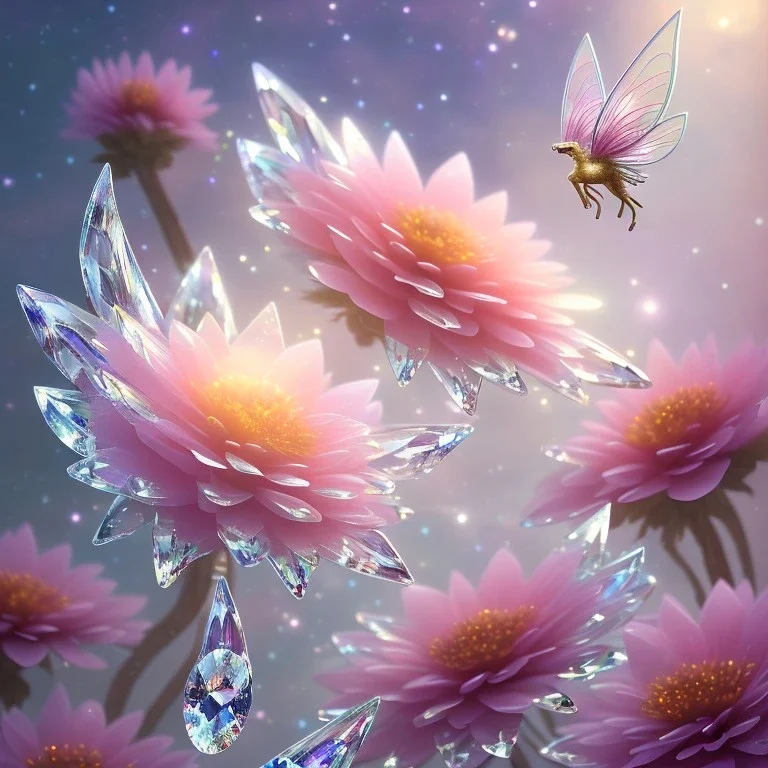one big crystal subtle flower in a galactic ambiance with a beautiful fairy, transparent petals, delicate colors, in the foreground, full of details, smooth,soft light atmosphere, light effect,vaporwave colorful, concept art, smooth, extremely sharp detail, finely tuned detail, ultra high definition, 8 k, unreal engine 5, ultra sharp focus