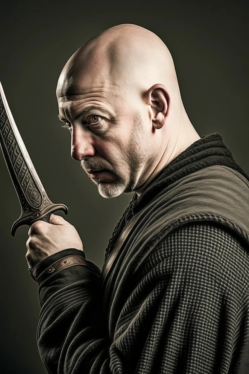 bald man with dagger through head downgrade