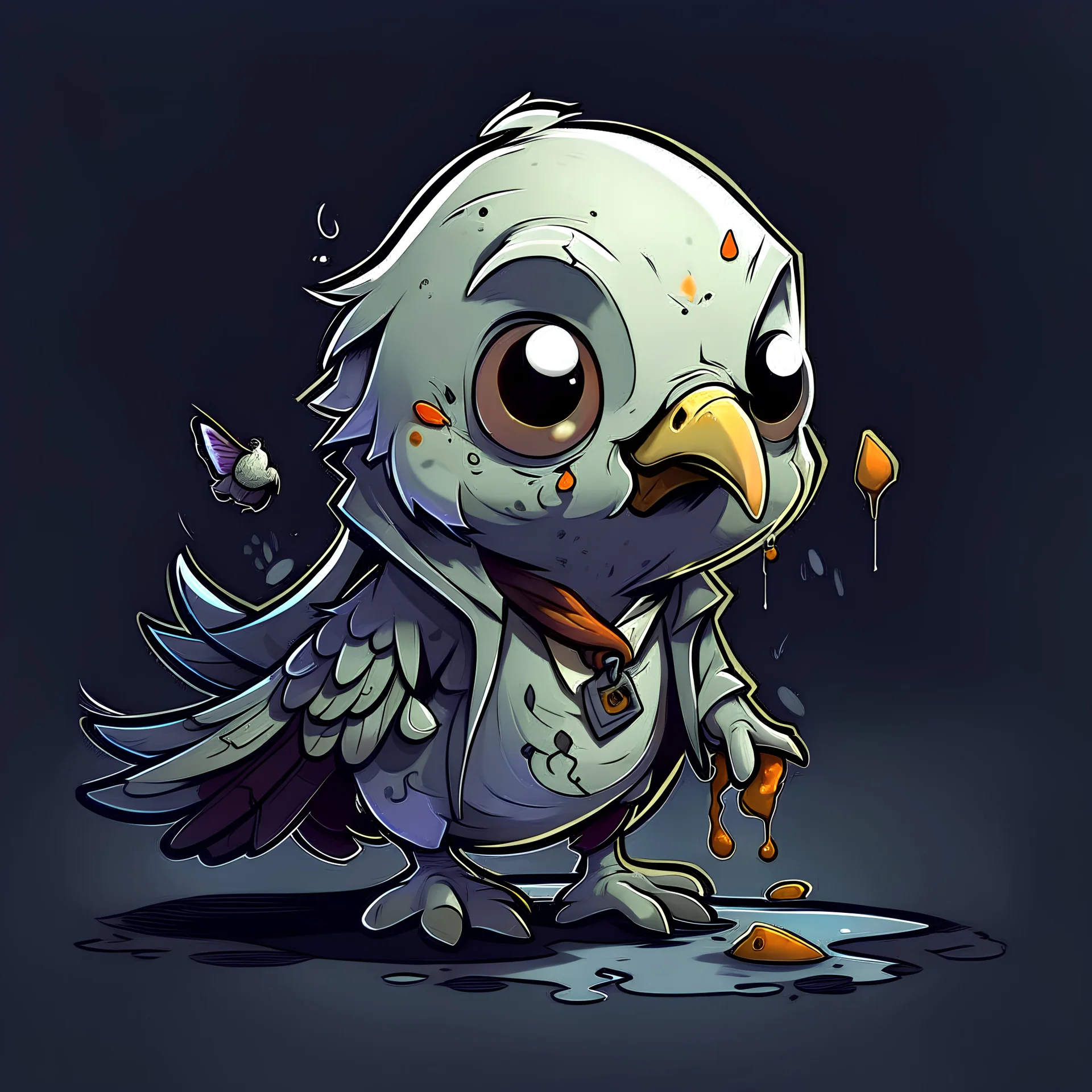 chibi 2d art man horror pigeon