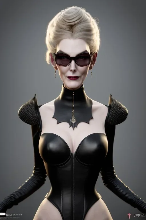 Carmen Dell`orifice as evil queen in black leather, leather, busty, cleavage, angry, stern look. character design by cory loftis, fenghua zhong, ryohei hase, ismail inceoglu and ruan jia. unreal engine 5, artistic lighting, highly detailed, photorealistic, fantasy