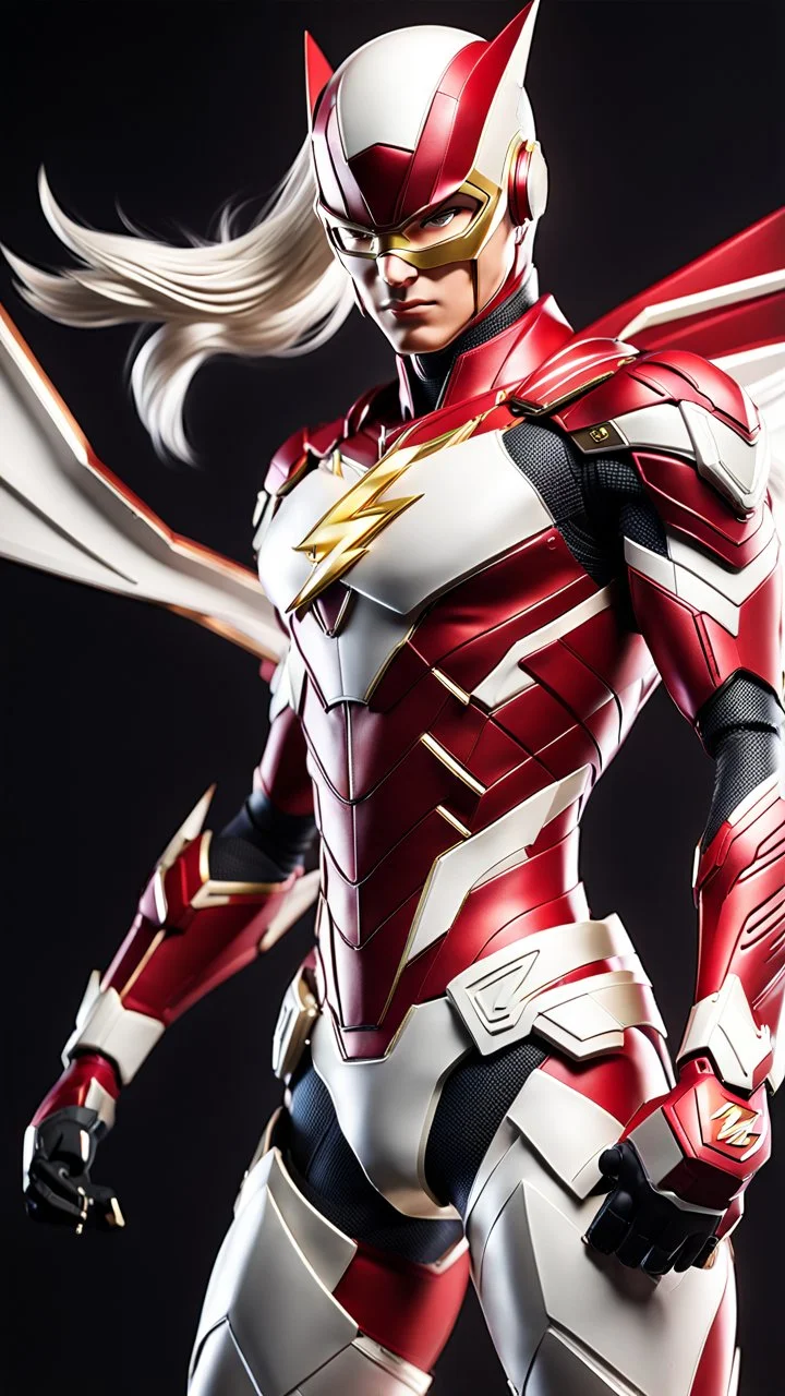 The flash Body parts mechanism with red and white color schemes, in the style of fairy academia, hard-edge style, agfa vista, dynamic pose, oshare kei, hurufiyya, rtx, close picture, intricate details, highly detailed, high details, detailed portrait, masterpiece,ultra detailed, ultra quality