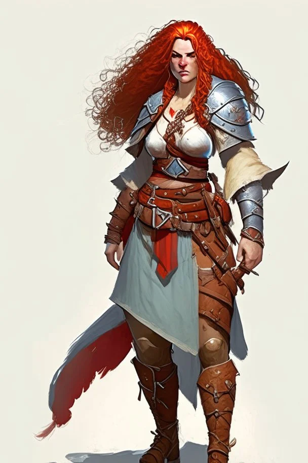 female aasimar barbarian outlander with traveler cloths dnd character