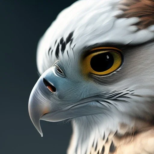 portrait of a falcon, feathers, extremely sharp detail, finely tuned detail, ultra high definition, 8k, unreal engine 5, ultra sharp focus, winter ambiance, forest background