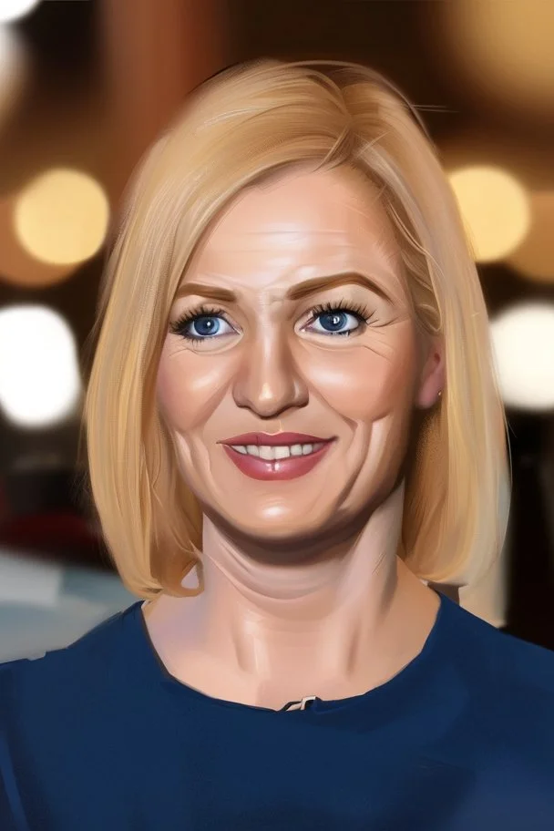 Painting of a modern blonde politician in blue top