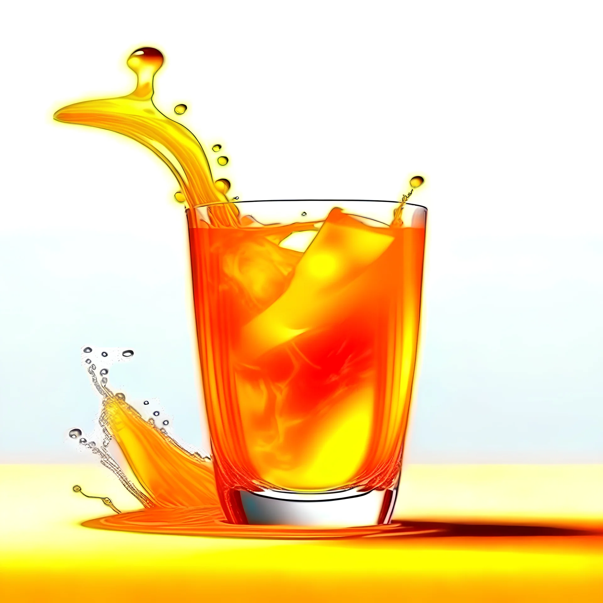 bright orange futuristic glass cup with tropical soft drink cocktail with orange liquid splashing scene