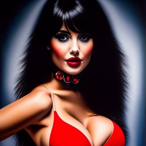 Ultra detailed fullbody Portrait in oil on canvas of busty ana de armas as Vampirella,wearing a skintight suit, extremely detailed digital painting,extremely detailed face,crystal clear Big eyes, mystical colors ,perfectly centered image, perfect composition, rim light, beautiful lighting,masterpiece,8k, stunning scene, raytracing, anatomically correct, in the style of Wizyakuza and robert e howard and InHyuk Lee and Ohrai Noriyoshi and Simon Bisley.