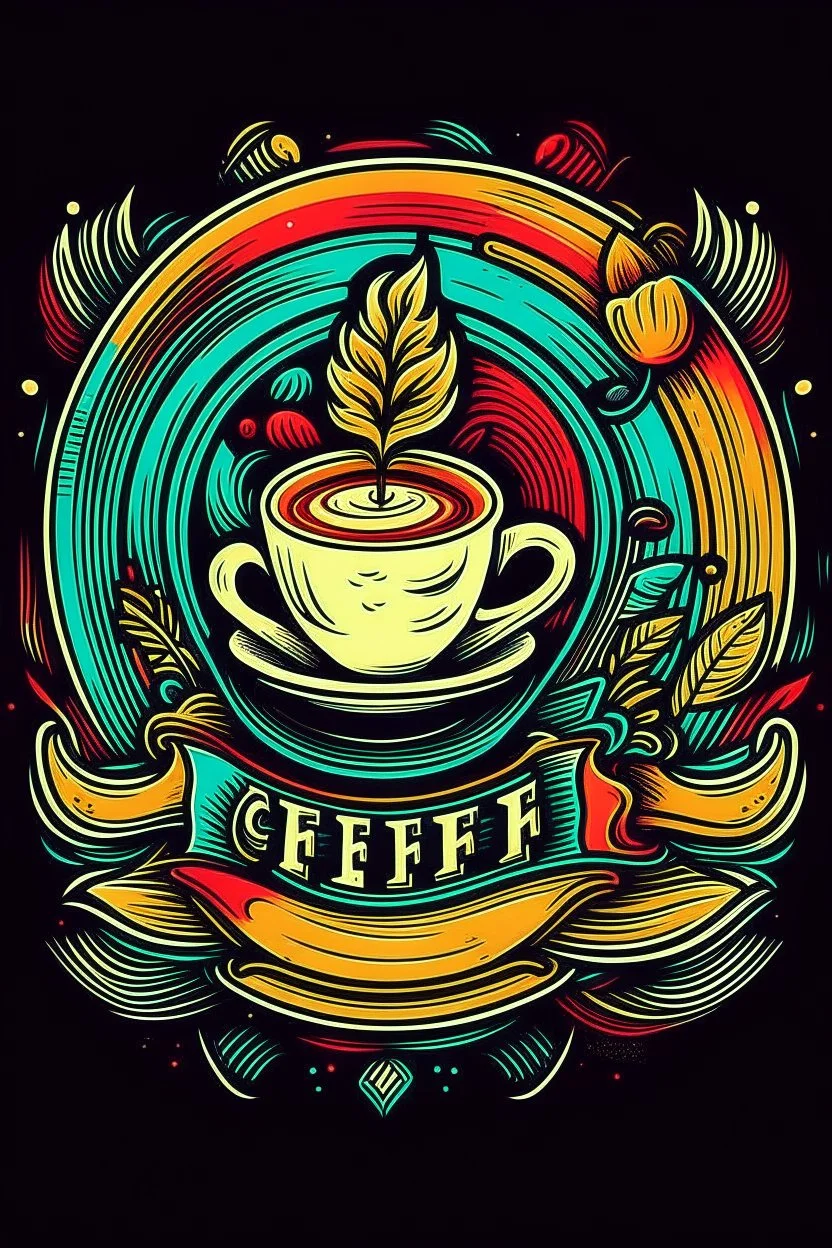 Colorful Eclectic coffee shop logo. High definition