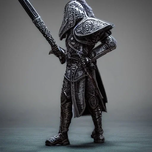 Detailed photo of a duster jacket D&d echo knight, sword wielding,intricate Glowing d20