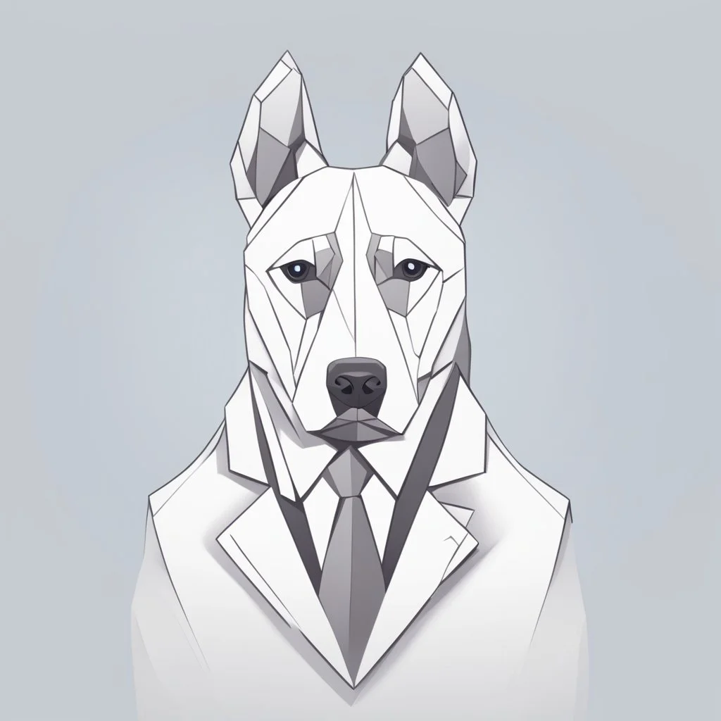 make one realistic business dog that is made of shapes and has a suit on looks a little like crystals with arms lowest 2048 x 1152 pixels and highest 6 MB