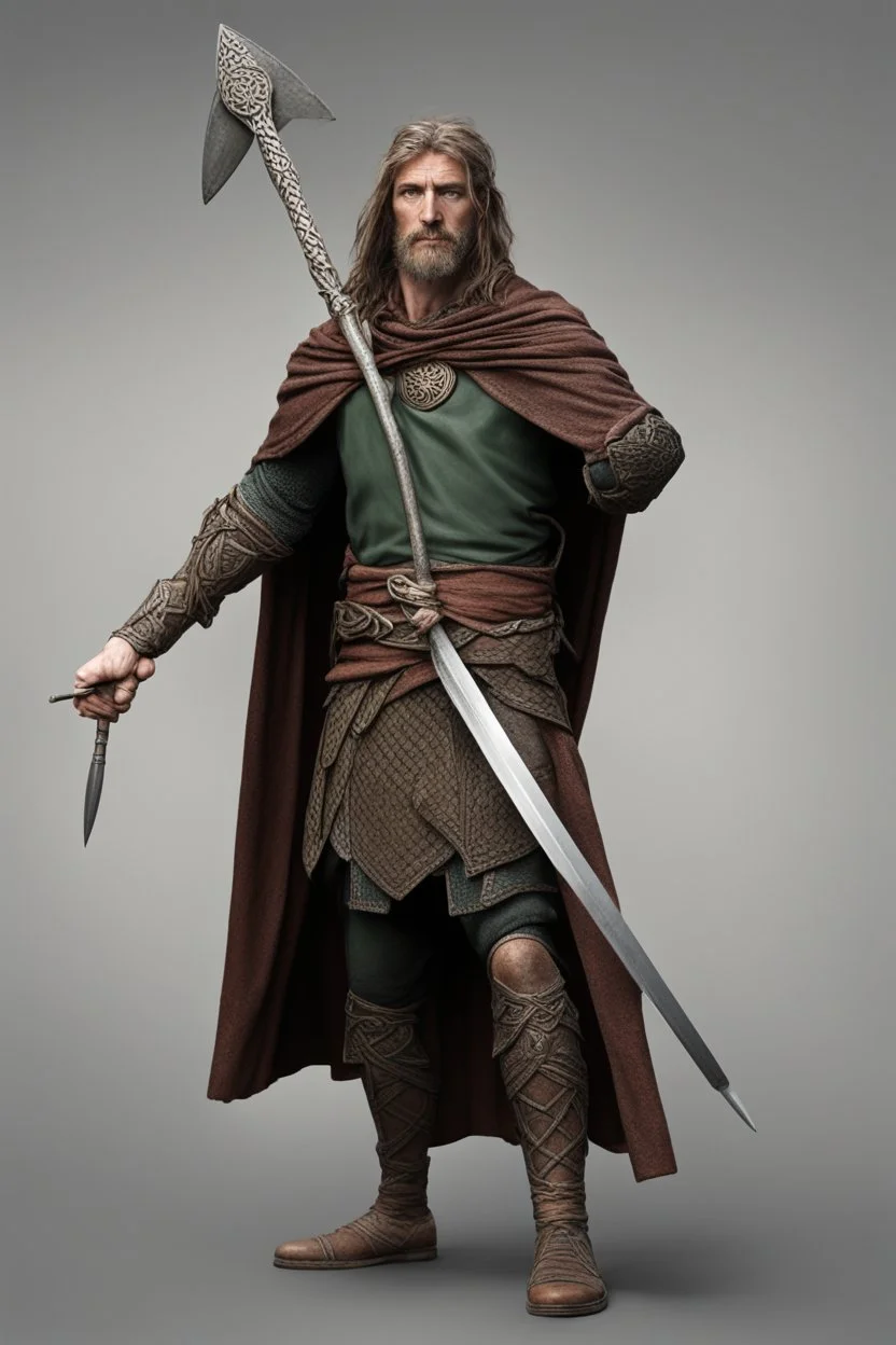 celtic spear warrior with cloak