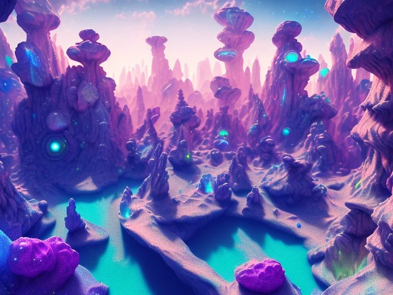 colorful underground crystal cosmic and galactic ambiance landscape sky rocks sunny pool surreal, full of details, smooth, bright sunshine，soft light atmosphere, light effect，vaporwave colorful, concept art, smooth, extremely sharp detail, finely tuned detail, ultra high definition, 8 k, unreal engine 5, ultra sharp focus