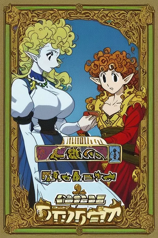 woman, elf, pointy ears, curly ginger hair, black eyes, white skin, fantasy clothing, DVD screengrab from studio ghibli movie, designed by Hayao Miyazaki, retro anime