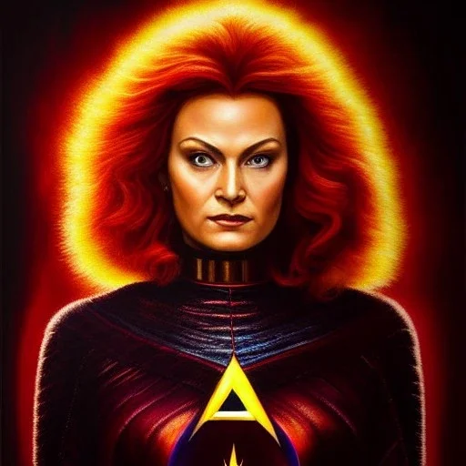 Ultra detailed fullbody Portrait in oil on canvas of Dark Phoenix ,extremely detailed digital painting, extremely detailed face,crystal clear Big Glowing eyes, mystical colors ,perfectly centered image, perfect composition, rim light, beautiful lighting, 8k, stunning scene, raytracing, anatomically correct, in the style of robert e howard and Ken Kelley and Ohrai Noriyoshi and Simon Bisley and tomzj1