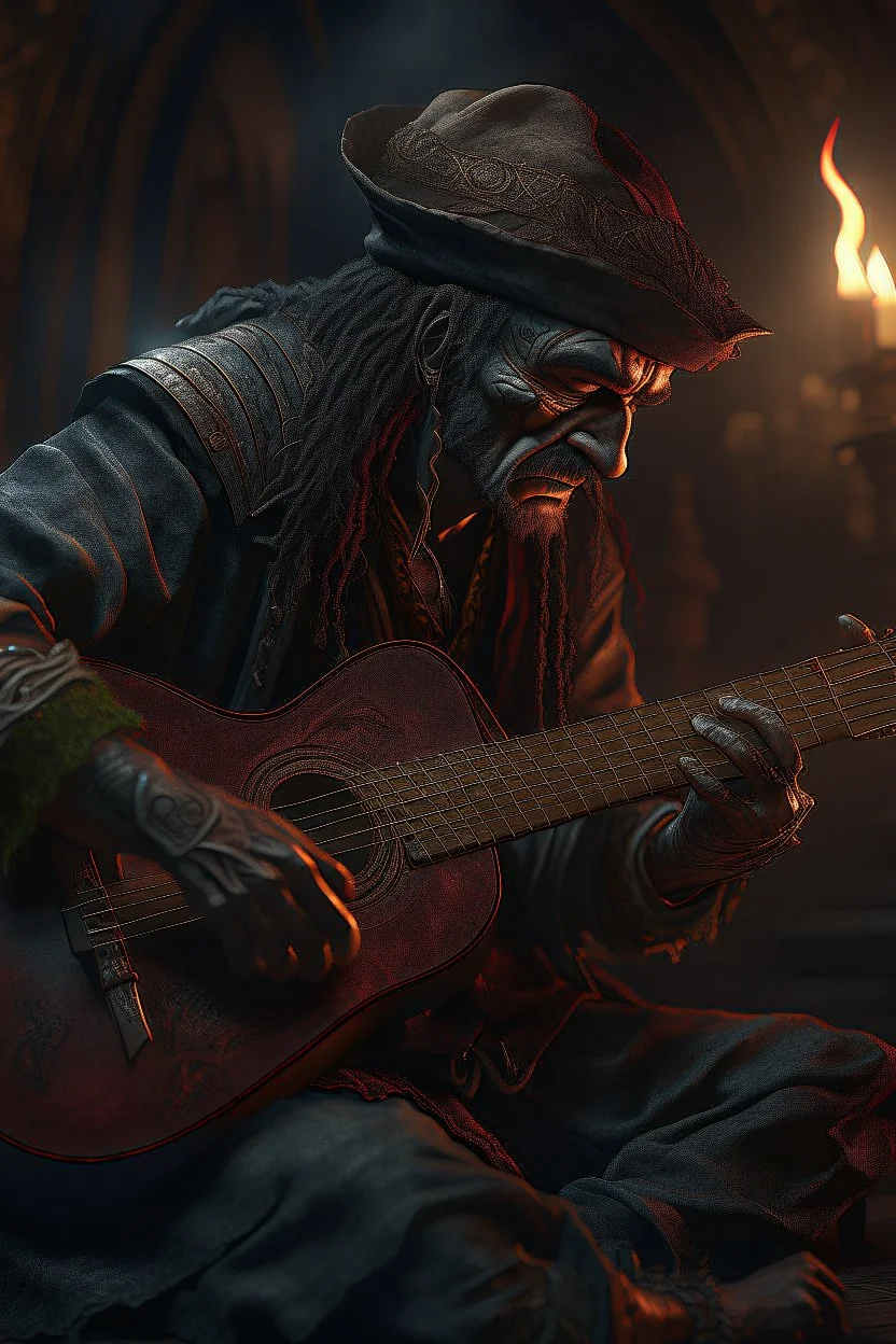 Bosch nightmares paint inf style Title: "gypsy guitar player , insanely detailed octane render trending on artstation, 8k artistic photography, photorealistic concept art, soft natural volumetric cinematic perfect light, chiaroscuro, award-winning photograph, masterpiece, oil on canvas, Raphael, Caravaggio, Greg Rutkowski, people, beksinski, Giger