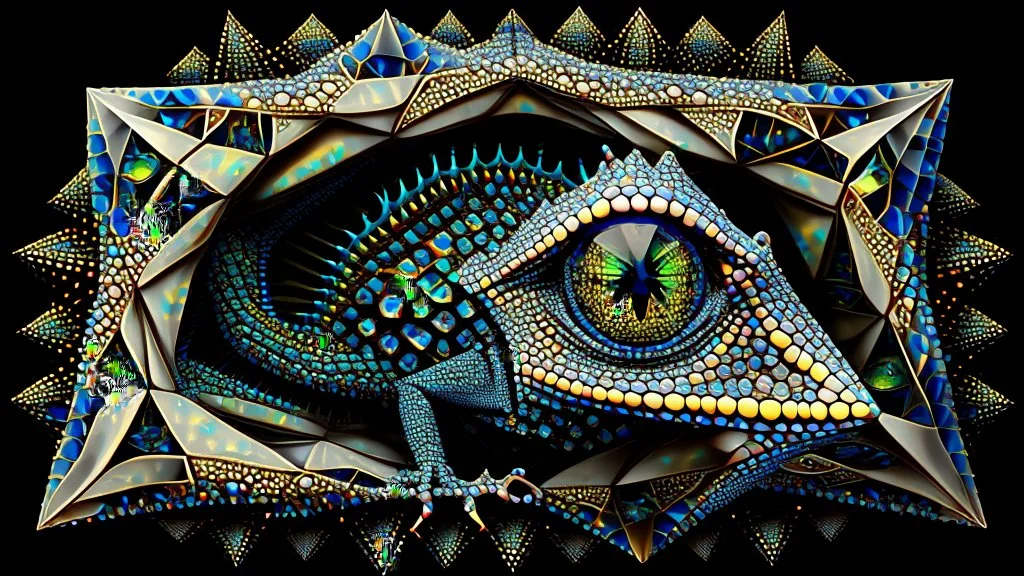 impossible octaedric jeweled paradox geometry recursive lizard with many eyes