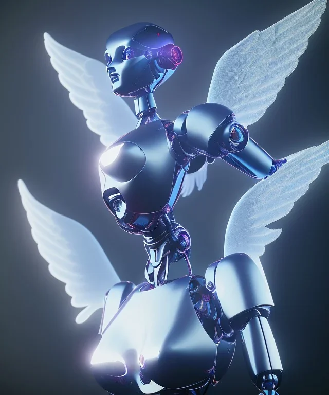 Angel robot, dynamic lighting, hyper realistic