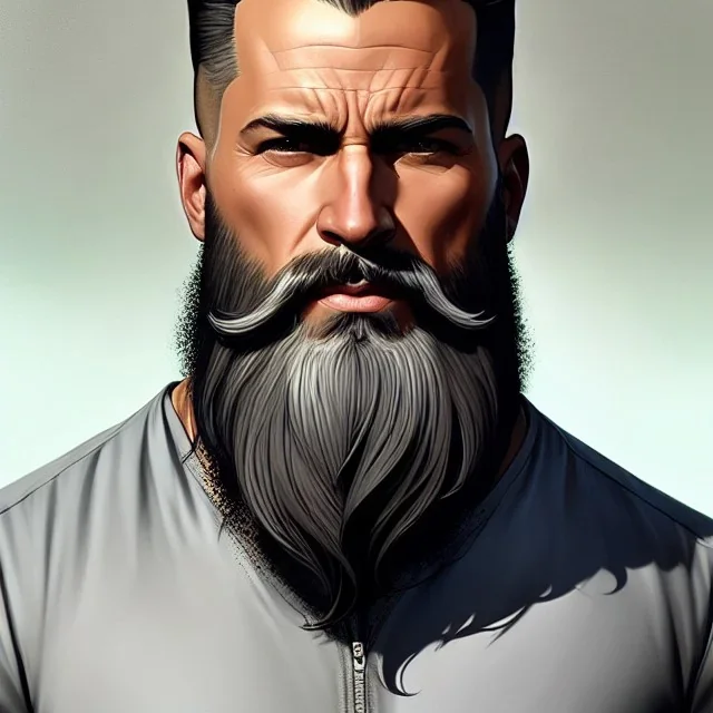 "MIddle aged white human male, with a trimmed but uneven beard, piercing green eyes with slick back hair,complete head and shoulders portrait, 8k resolution concept art portrait by Greg Rutkowski, Artgerm, WLOP, Alphonse Mucha dynamic lighting hyperdetailed intricately detailed Splash art trending on Artstation triadic colors Unreal Engine 5 volumetric lighting Splash art fantasy"