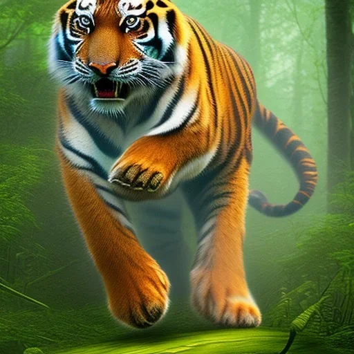 small Full Tiger running raning jungle