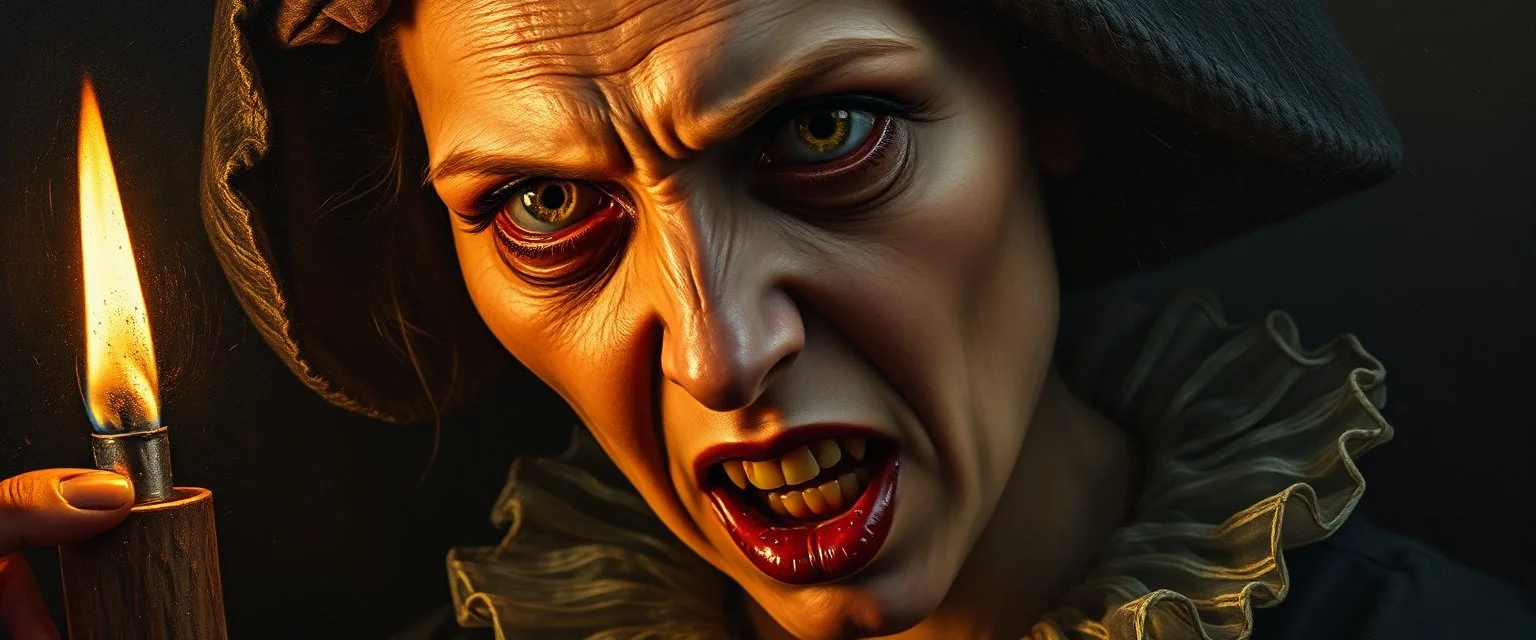 master oil painting by Rembrandt, scary ai woman loab