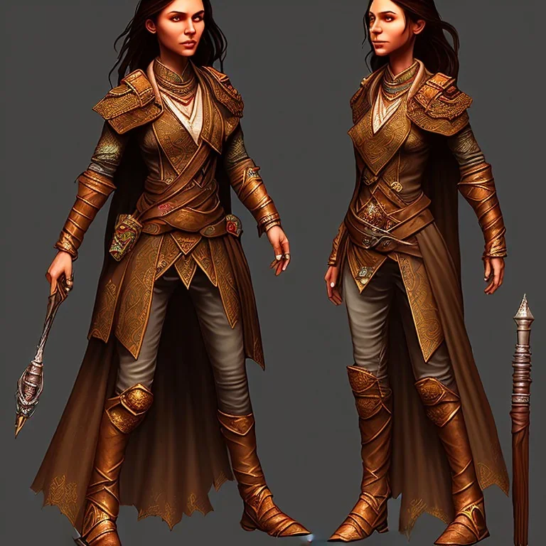 dungeons and dragons, female human, druid, brown hair, brown eyes, full body, realistic face, hair in a bun