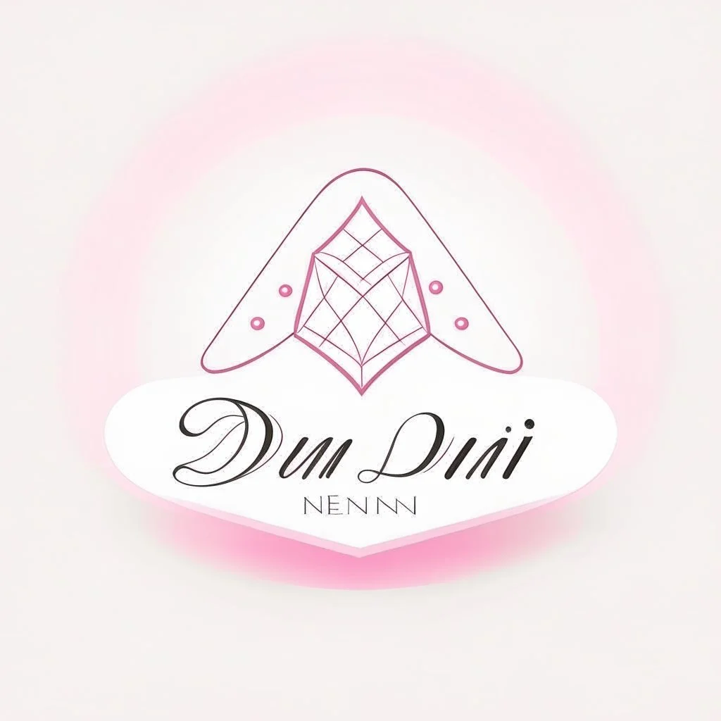 Create a logo with the name Deniz Boutique, inspired by diamond dresses, with the symbol of the dress, baby pink