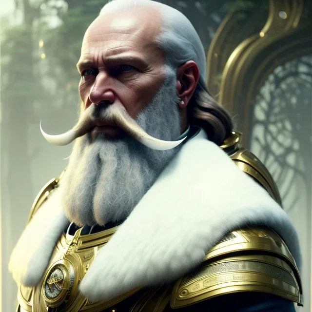 "MIddle aged white human male, with a trimmed but uneven beard, piercing green eyes with slick back hair head and shoulders portrait, 8k resolution concept art portrait by Greg Rutkowski, Artgerm, WLOP, Alphonse Mucha dynamic lighting hyperdetailed intricately detailed Splash art trending on Artstation triadic colors Unreal Engine 5 volumetric lighting Splash art fantasy"