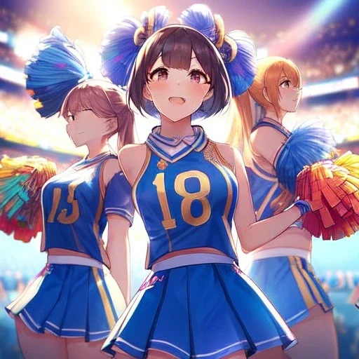 Clear focus,High resolution, three girls, wearing a cheerleader outfit