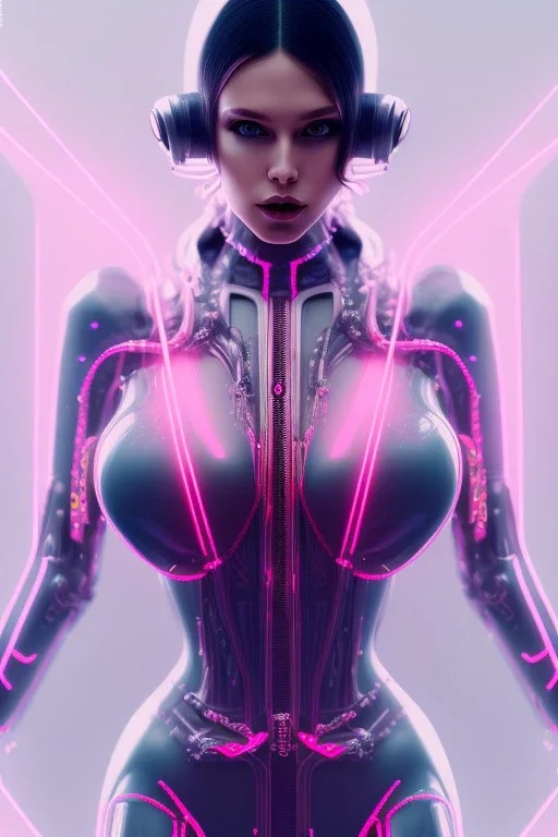 cyberpunk, pink latex body, women, body portrai, big boobs, highlight eyes perfect, skin, tron, cyborg, perfekt sexy, real, dream, hr giger