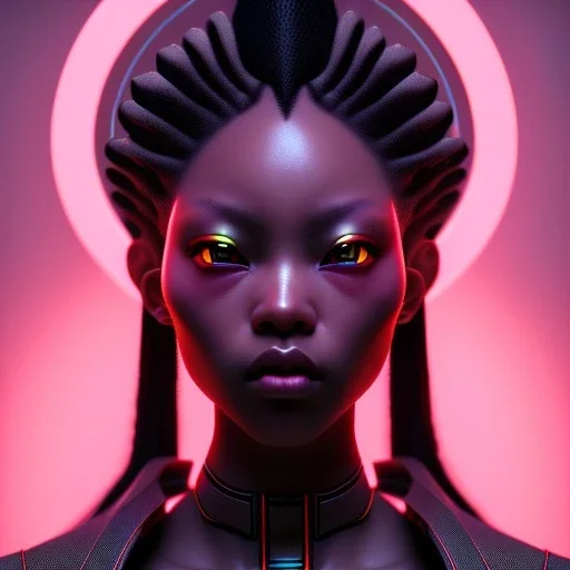 Black Woman, samurai, cyberpunk, neon, highly detailed, art stations, concept art, smooth, unreal engine 5, god rays, ray tracing, RTX, nanite polygons, lumen lighting, ultra detail, volumetric lighting, 3d, finely drawn, high definition, high resolution, gradient background