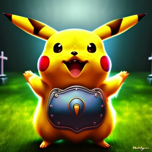 Pikachu dancing on grave in the style of tim Burton