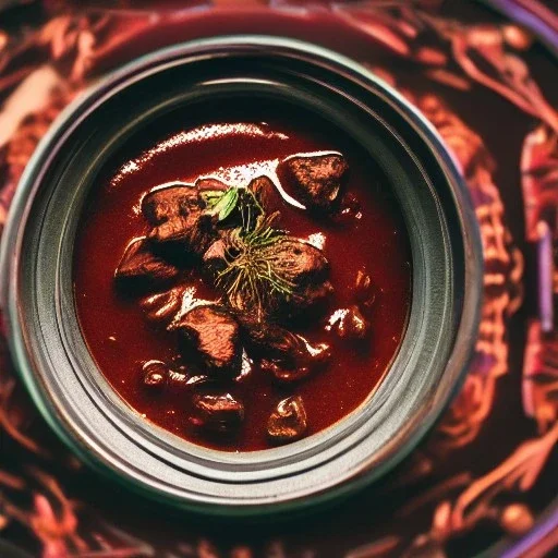 A can of gulasch, 8k, HD, cinematography, photorealistic, Cinematic, Color Grading, Ultra-Wide Angle, Depth of Field, hyper-detailed, beautifully color-coded, insane details, intricate details, beautifully color graded, Cinematic, Color Grading, Editorial Photography, Depth of Field, DOF, White Balance, 32k, Super-Resolution, Megapixel, ProPhoto RGB, VR