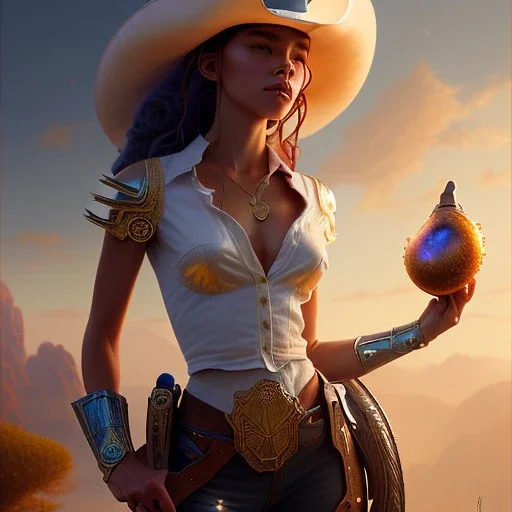 weta disney pixar movie still portrait photo of madison beer as cowgirl woman, intricate, highly detailed, greg rutkowski, wlop, ilya kuvshinov, rossdraws, artgerm, marvel, maxim magazine cover, unreal engine, sweaty, iridescent, bright morning, anime, 8k