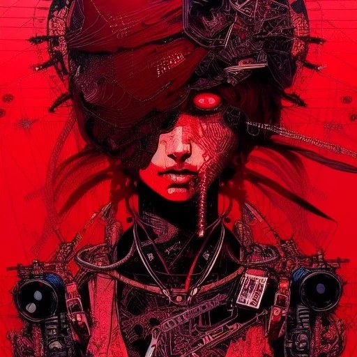 beautiful punk girl, hyper detailed, hyperdetailed, intricately detailed, illustration by <kilian eng> <Yoji Shinkawa>, darkred tones,