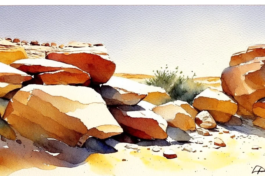 Sunny day, rocks, arid land, winslow homer watercolor paintings